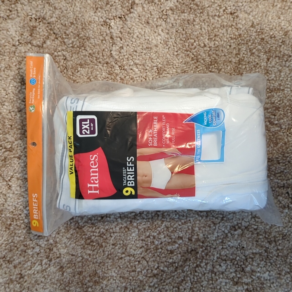 Hanes 9-Pack Tagless White Briefs 2XL